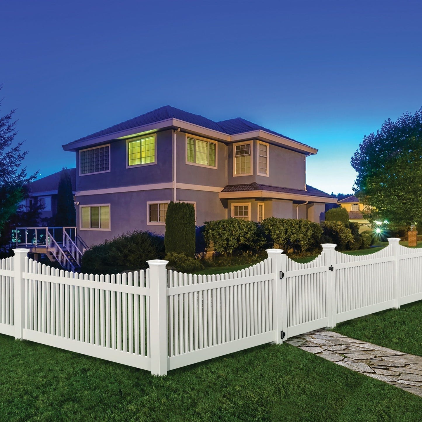 Chestnut Scallop Haven Series - Fence Panel - 4' x 8'-Vinyl Fence Panels-ActiveYards-White-FenceCenter