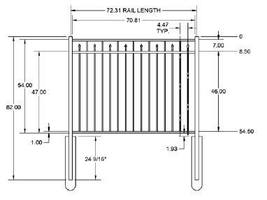 AUGUSTINE  Pool Fence Panel - 4½' x 6' Drop Rail  (goes with Post "H")
