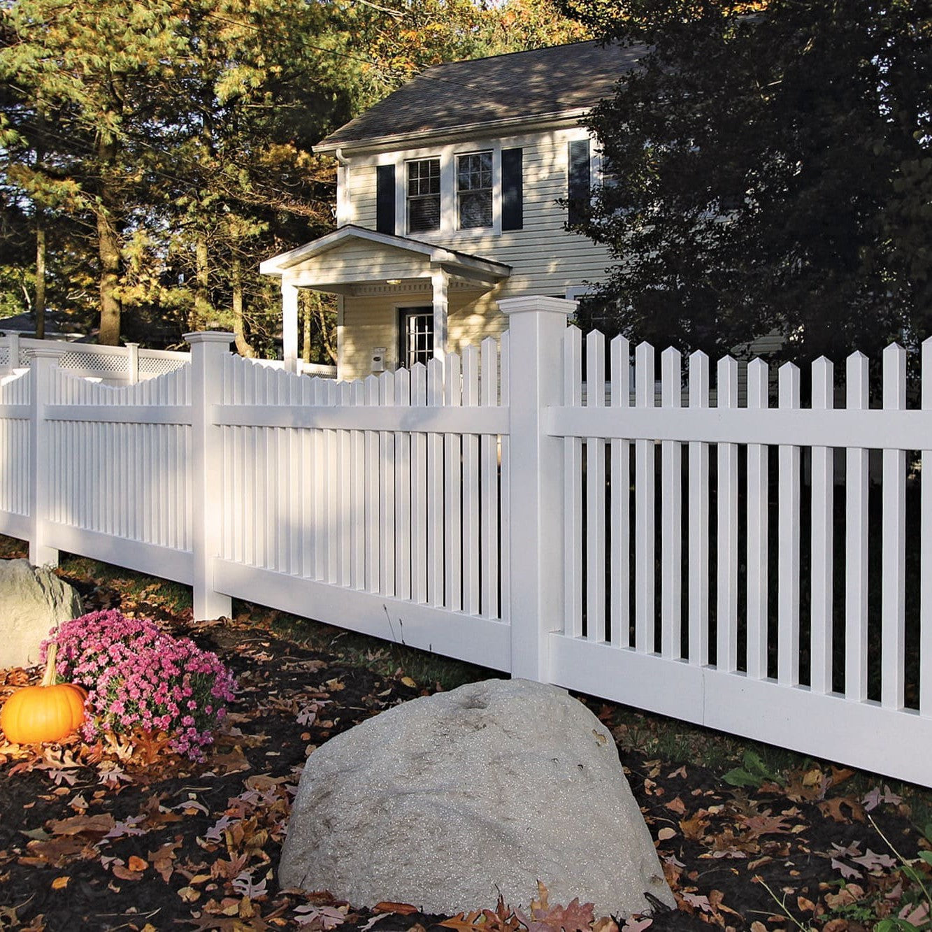 Chestnut Scallop Haven Series - Fence Panel - 4' x 8'-Vinyl Fence Panels-ActiveYards-White-FenceCenter