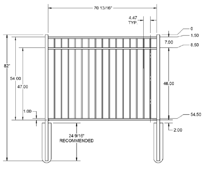 PRINCETON Pool Standard Fence Panel - 4½' x 6' Drop Rail