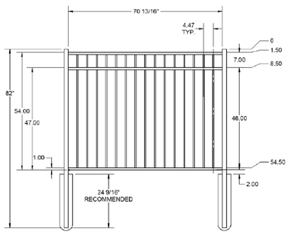 PRINCETON Pool Standard Fence Panel - 4½' x 6' Drop Rail