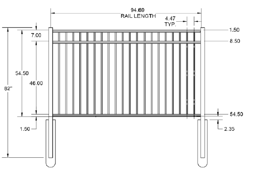 PRINCETON Premium - Fence Panel - 4½' x 8' Drop Rail  (goes with Post "H")